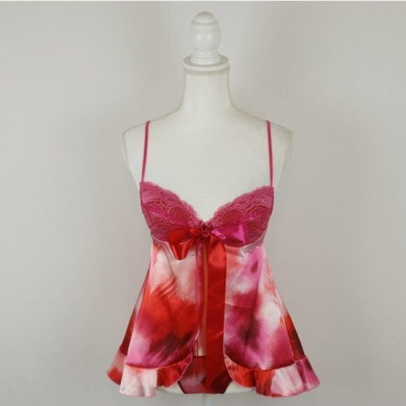 Shirley of Hollywood Women's Small Pink Red Satin 2 Piece Lingerie Set - Picture 1 of 7